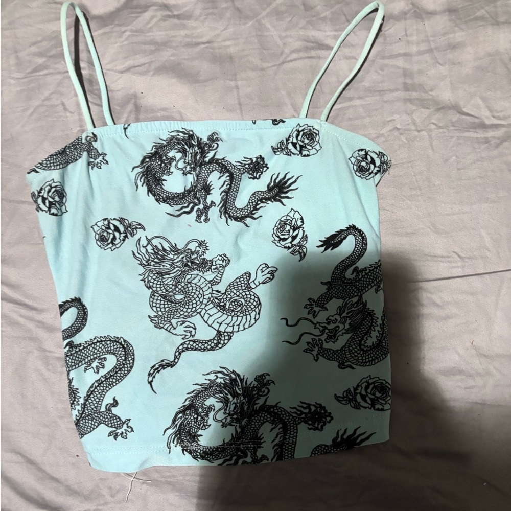 Mint Green Dragon Print Women's Top